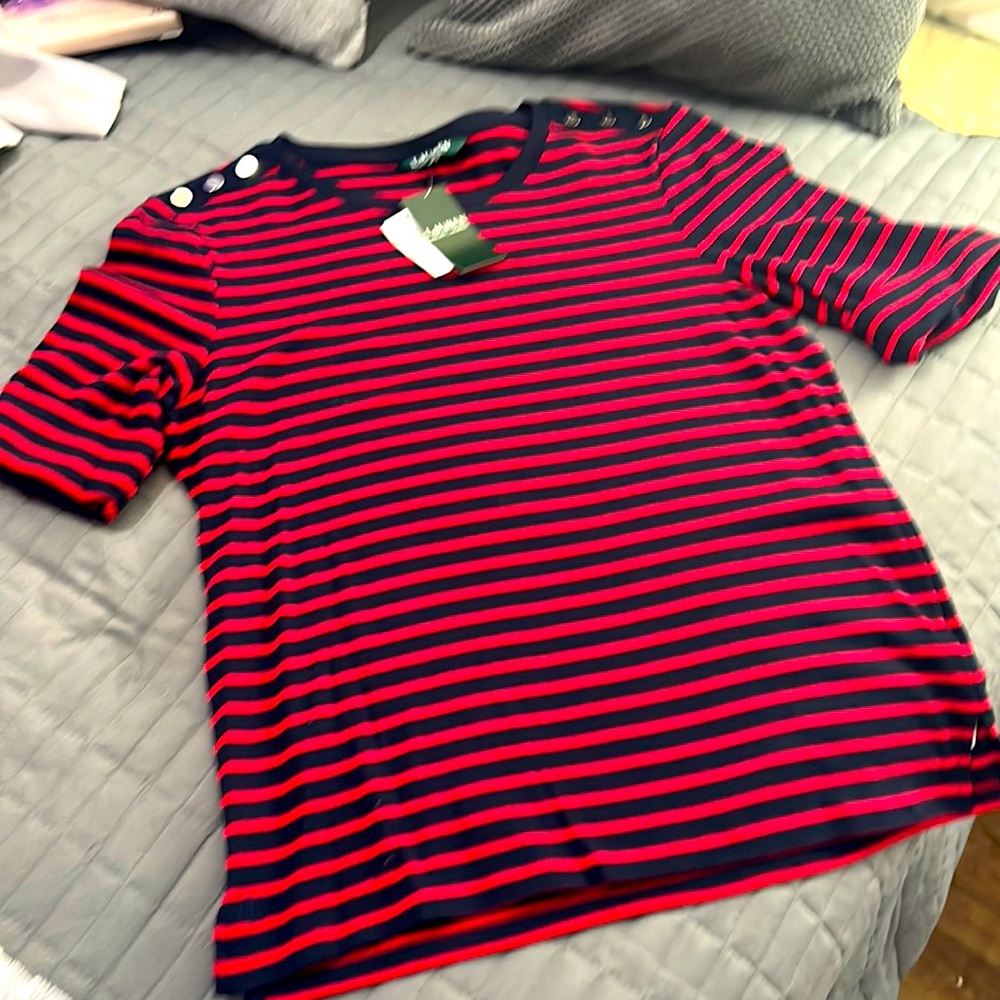 Darling, red and blue striped top from Ralph Lauren!